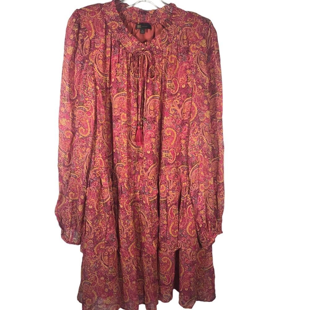 Frye Dress Size XL Womens Boho Feminine Multilayered Full Sleeve Coral Pink
